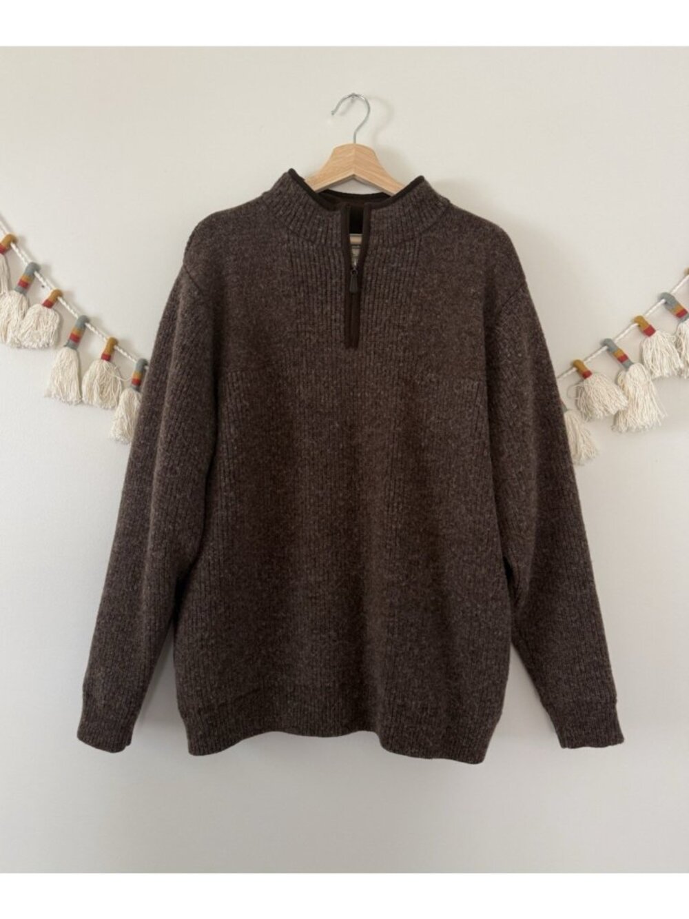 L.L. Bean Waterfowl Windstopper Lined Lambswool Brown Sweater Mock Neck Mens XLT